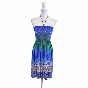 LAGACI Sundress Halter Blue Green Dress Med